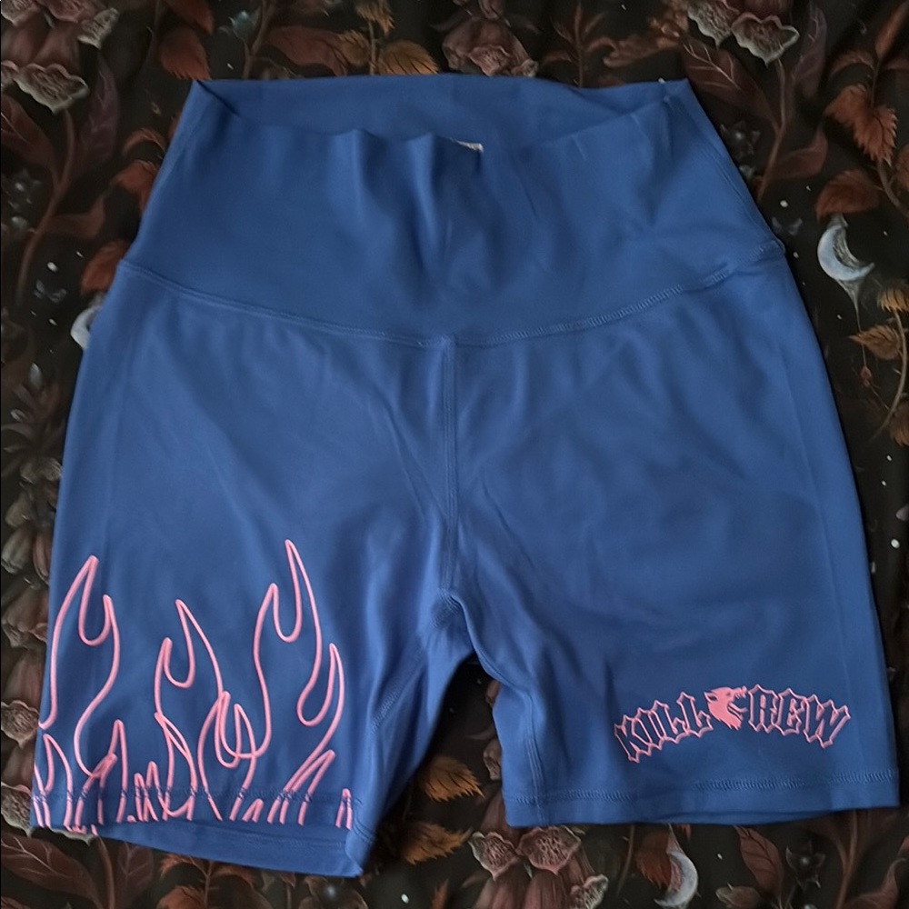 Kill Crew Blue and Pink Flame Bike Shorts